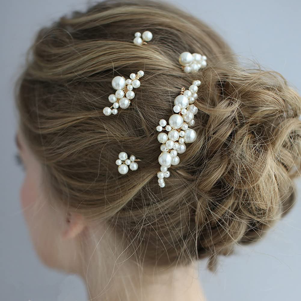26 Pack Gold Flower Pearl Wedding Hair Combs & U-Pins - Rhinestone Crystal Bridal Hair Accessories for Women, Bridesmaids, Girls - Perfect for Weddings, Prom, Parties & Special Occasions