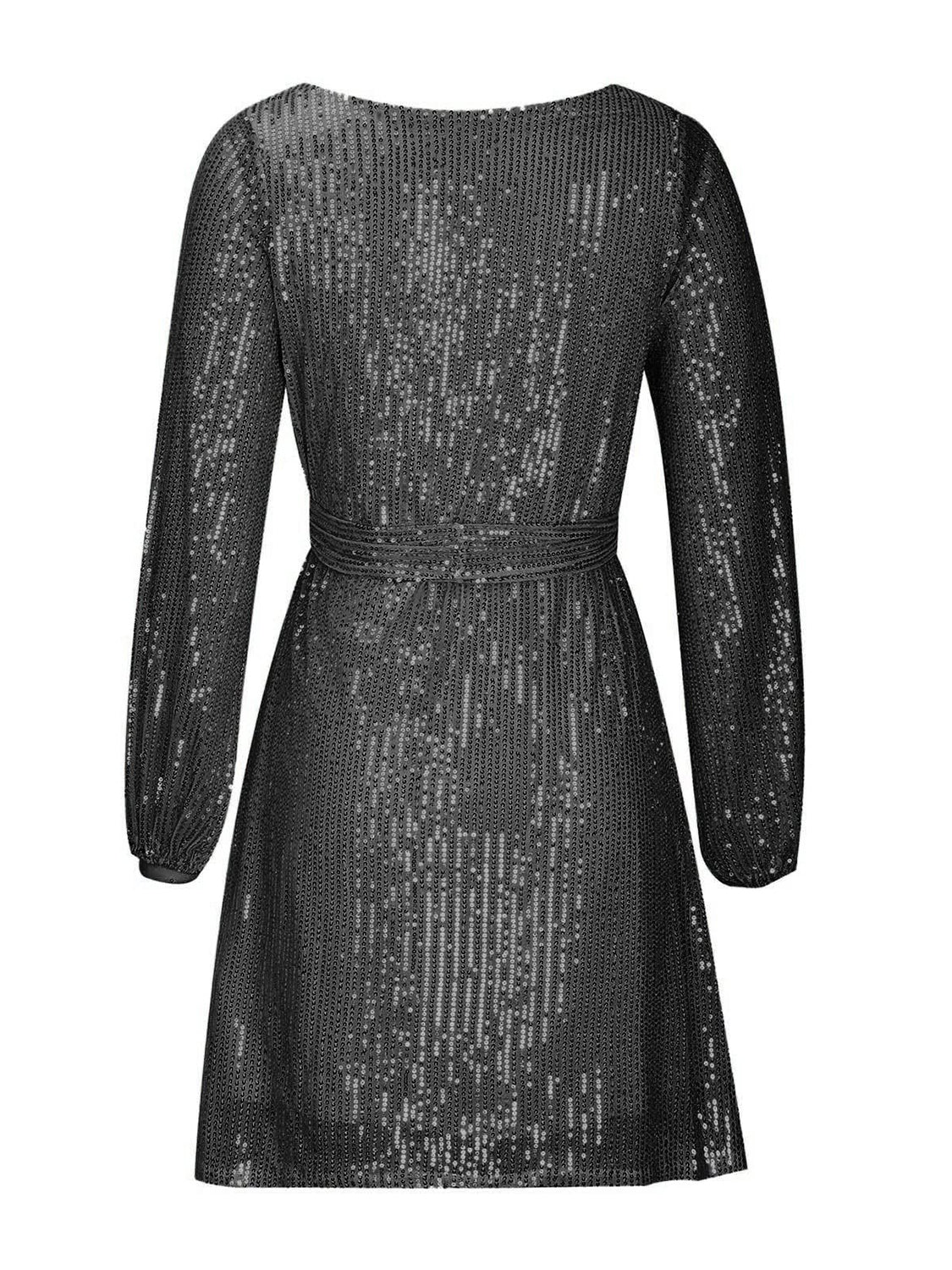 Sparkly Sequin Tie Waist Long Sleeve Mini Cocktail Party Dress for Women | Elegant Clubwear & Holiday Outfit | Perfect for Night Out, Christmas Party & Special Occasions