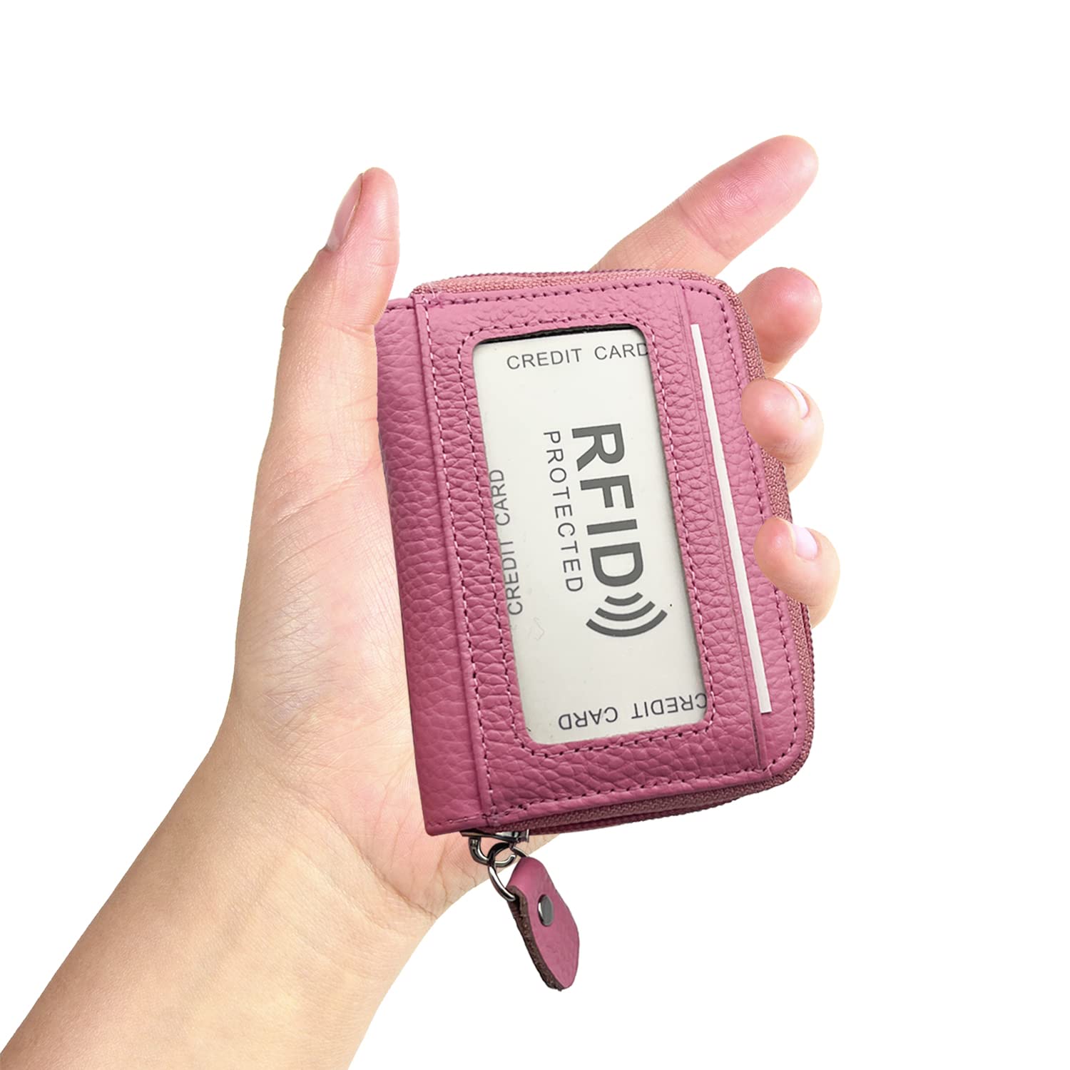 RFID Blocking Genuine Leather Credit Card Holder - Slim Travel Wallet for Women & Men - Secure Anti-Theft Protection - Perfect for Airport, Commuting & Everyday Use (Pink)