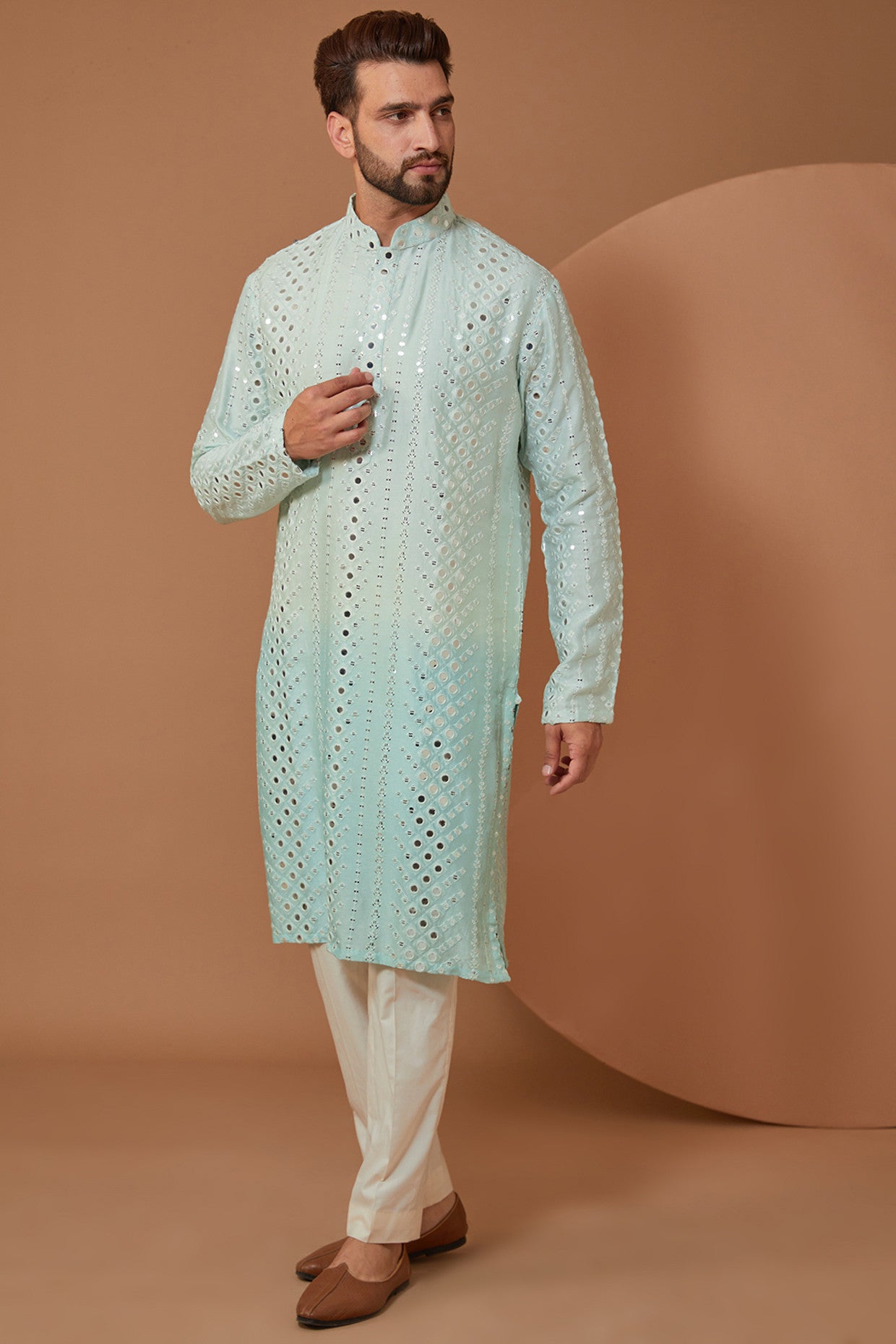 Stylish Ombre Mirror Work Kurta for Women - Elegant Embroidered Indian Tunic Top for Festivals & Parties | Perfect for Diwali, Weddings & Special Occasions