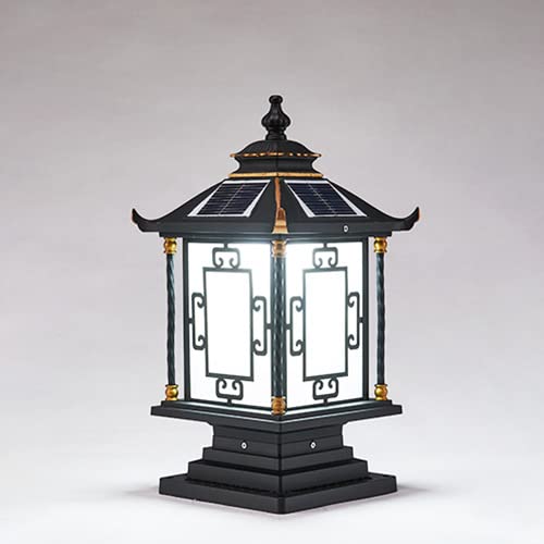 KMYX Solar Column Light Outdoor - Waterproof IP55 Die Cast Aluminum Post Light with Acrylic Lampshade for Fence, Villa Gate & Garden Pathway Lighting | Solar Powered Landscape Lighting for Patio, Yard, Driveway & Outdoor Decoration