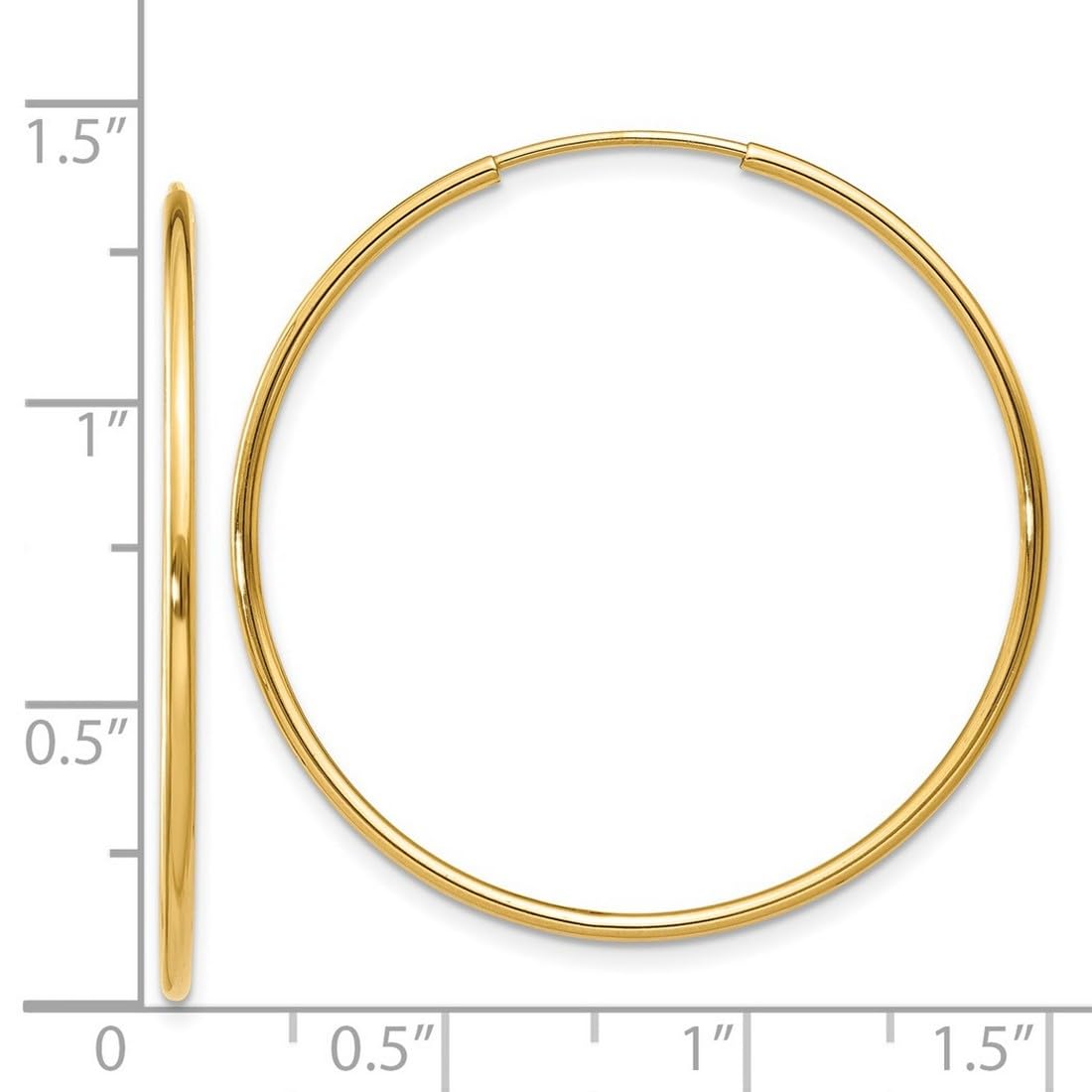 14K Yellow Gold Hollow Tube Hoop Earrings for Women - 1.25mm Thin Endless Hoops, 32x30mm Wide, Lightweight & Hypoallergenic - Perfect for Everyday Wear, Office & Special Occasions