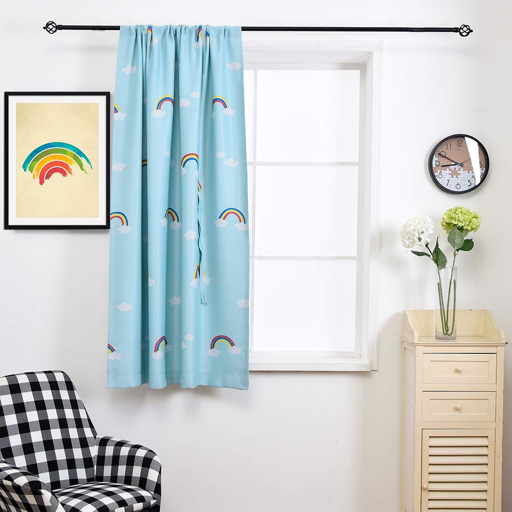ELEOPTION Thermal Insulated Blackout Curtains for Small Windows - Noise Reducing, Energy Efficient, Rod Pocket Design - Rainbow Blue, 24