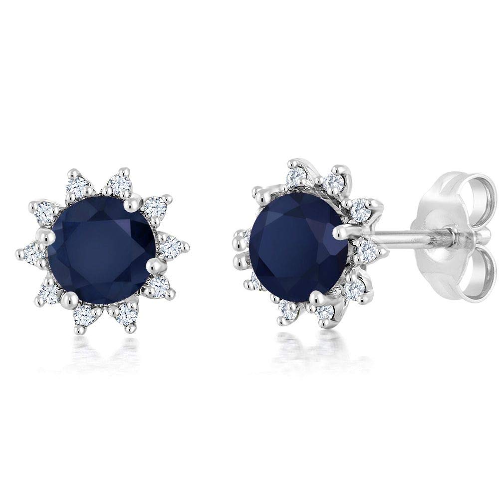 18K White Gold Gemstone & Diamond Halo Stud Earrings for Women | Birthstone Jewelry | Perfect for Gifts, Anniversaries & Special Occasions