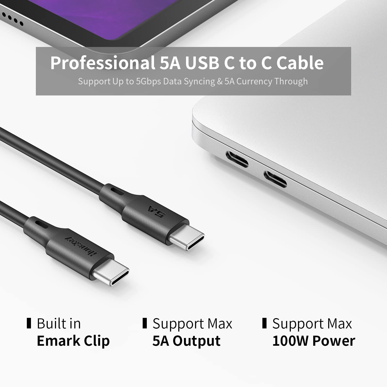 Huntkey 100W GaN Fast USB C Wall Charger with 6.6ft USB C to C Cable - Compatible with MacBook Pro/Air, iPhone 14/Pro/Max, iPad Pro, Galaxy S22/S20, Google Pixelbook, Dell XPS, ThinkPad - Perfect for Travel, Office & Home Charging