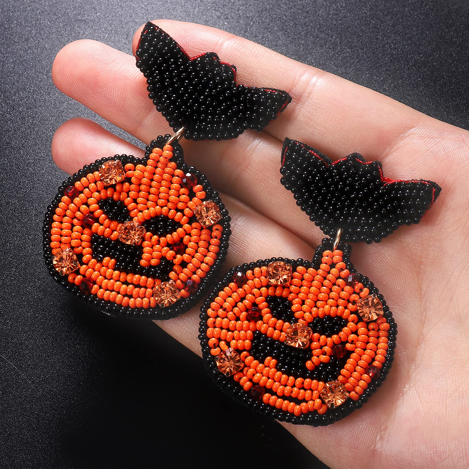 Halloween Bat & Pumpkin Beaded Drop Dangle Earrings for Women - Unique Cosplay Jewelry for Halloween Parties, Costume Events & Gothic Fashion