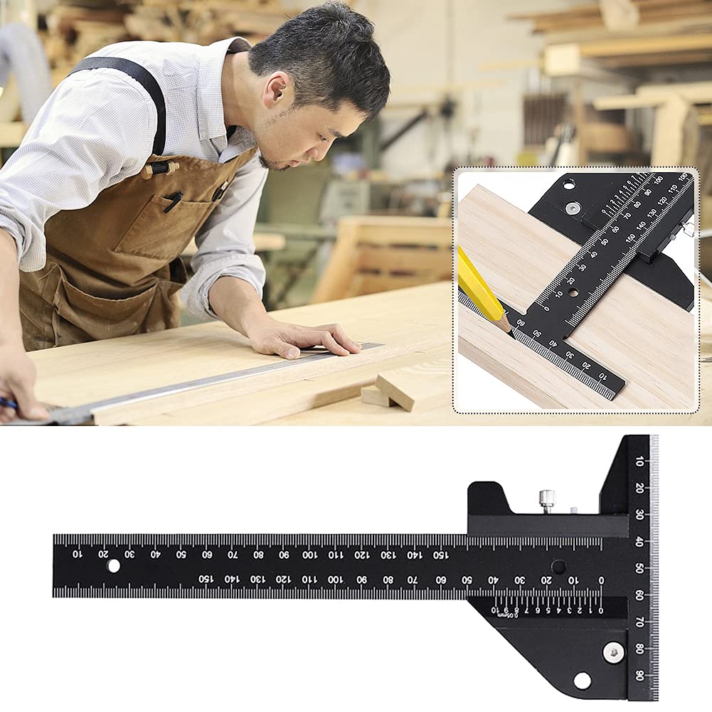 Premium T-Shaped Woodworking Scriber - Aluminum Alloy Multifunctional Marking Ruler & Measuring Gauge for DIY Carpentry Projects (Metric Scale) - Perfect for Wood Joinery, Furniture Making & Precision Woodworking