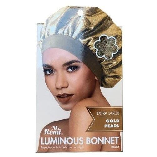 Ms Remi Luminous Bonnet GOLD Pearl #3589 - Satin Sleep Cap for Women, Hair Protection for Curly & Natural Hair, Perfect for Nighttime & Travel Use