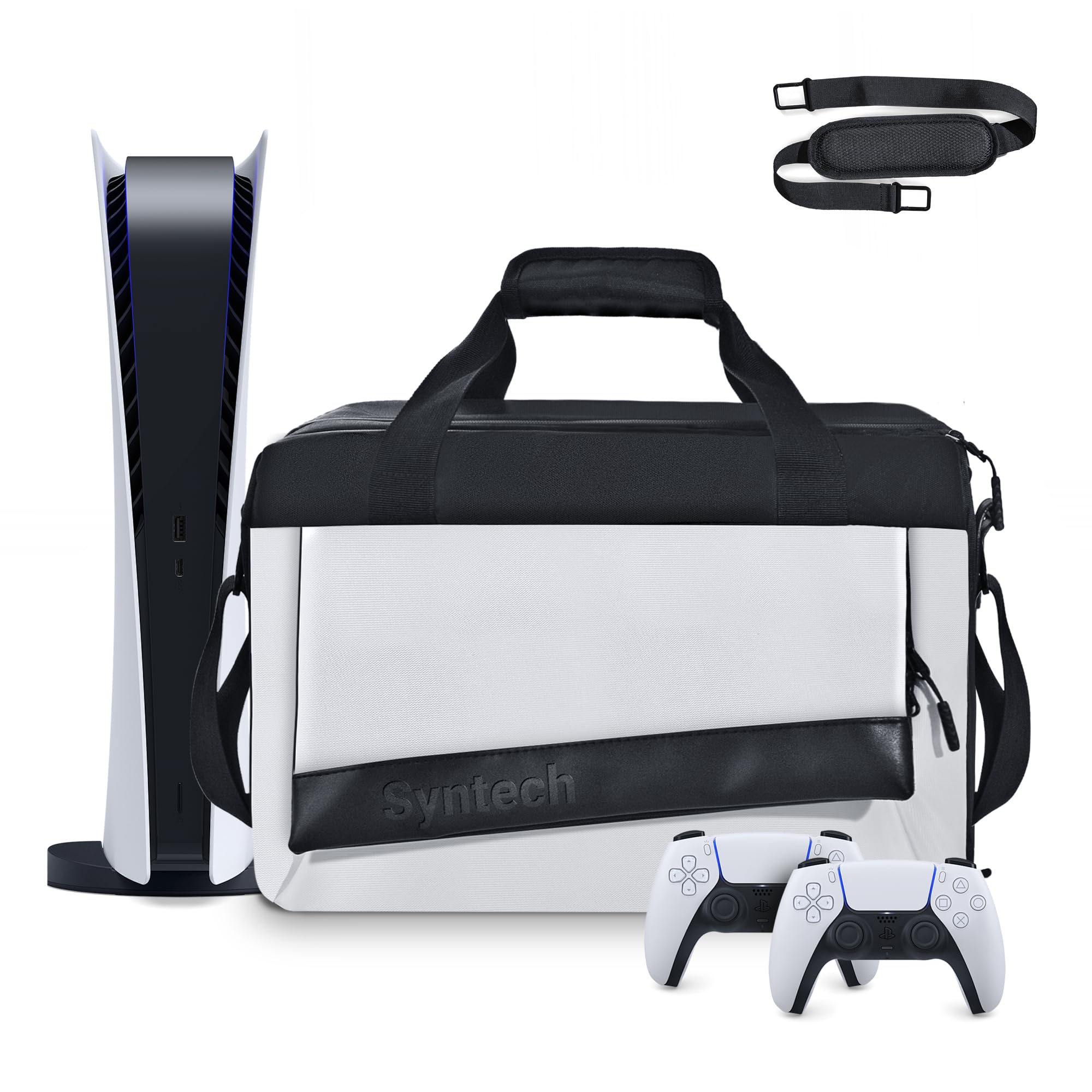 Syntech PS5 Carrying Case - Protective Travel Storage Bag for PS5 Pro/PS5 Slim/PS5 Disc & Digital Edition/PS4 Console, Controllers, Headset & Game Discs - Large Capacity Organizer for Gaming Accessories - Perfect for Travel, Storage & Protection
