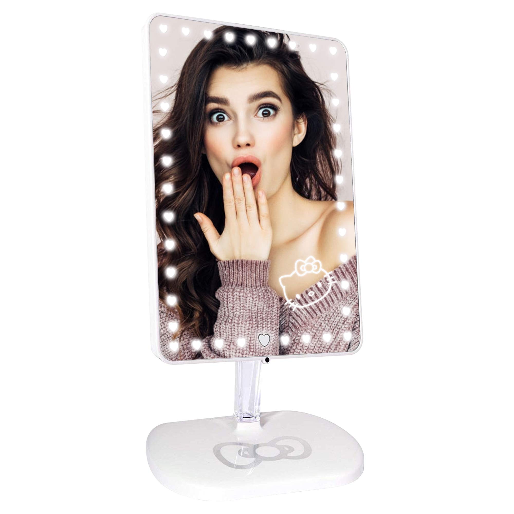 Hello Kitty Touch Pro Makeup Mirror with 360° Rotation, LED Lights & USB Charging - Pearl White Vanity Mirror for Bedroom, Bathroom & Dressing Room | Perfect for Makeup Application, Skincare & Self-Care Routine