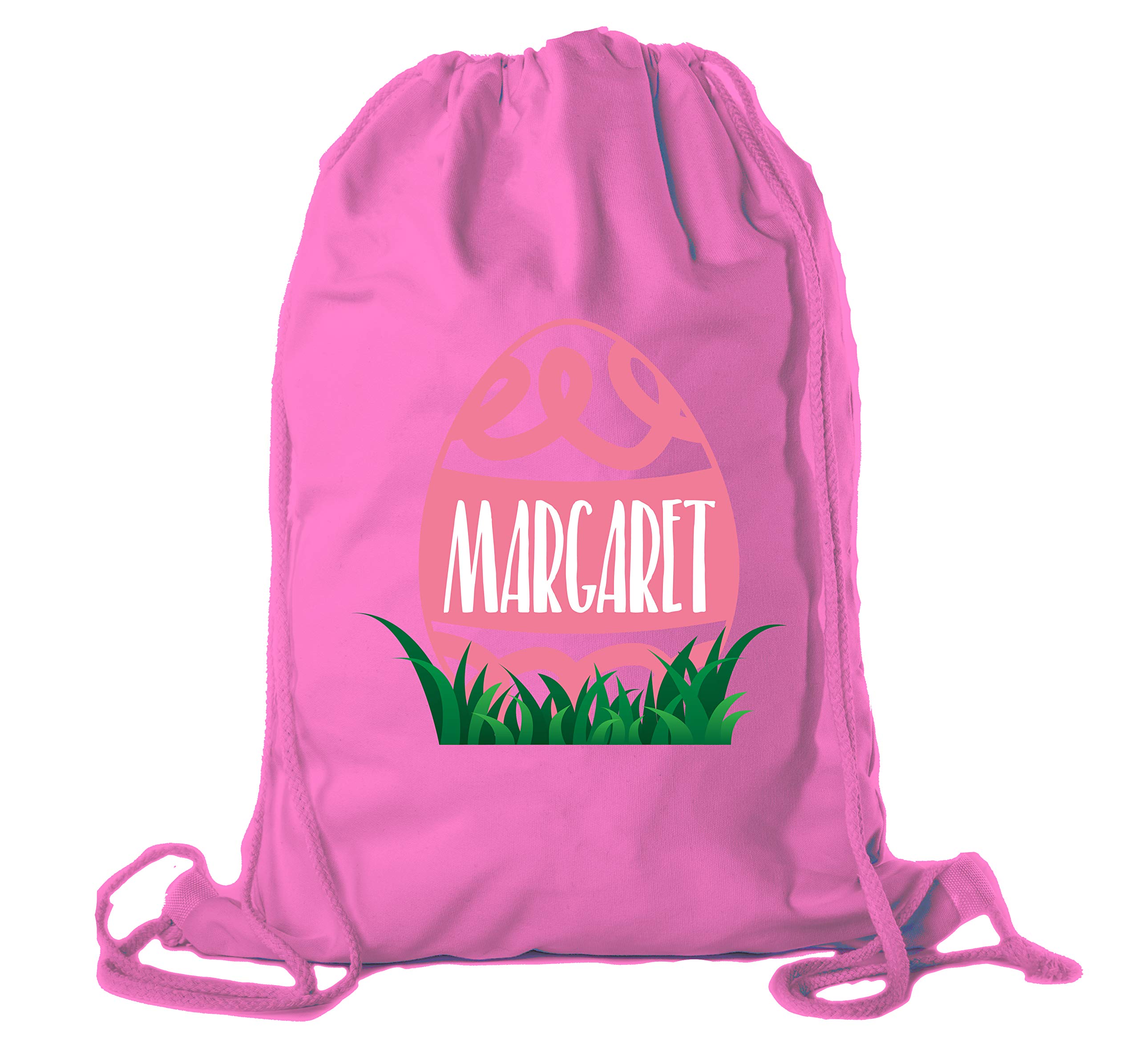 Personalized Easter Basket Bags - Custom Cotton Drawstring Backpacks for Kids with Swirly Egg Design in Pink (CE2725Easter) - Perfect for Easter Egg Hunts, Spring Celebrations & Gift Giving