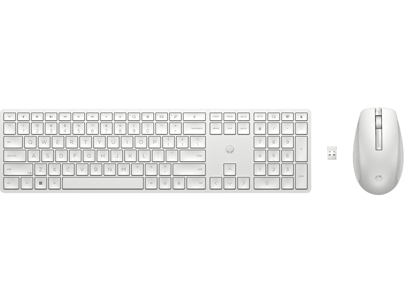HP 650 Wireless Keyboard and Mouse Combo - White | 2.4GHz USB Receiver, Quiet Keys, Ergonomic Design for Home Office, Gaming, and PC Use