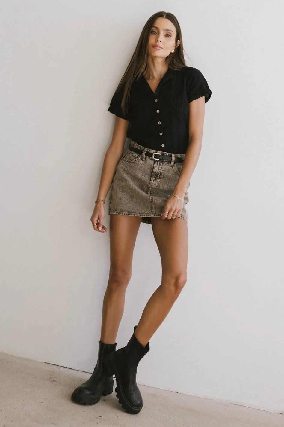 Berenice Textured Button-Up Shirt for Women - Black | Casual & Office Wear | FINAL SALE