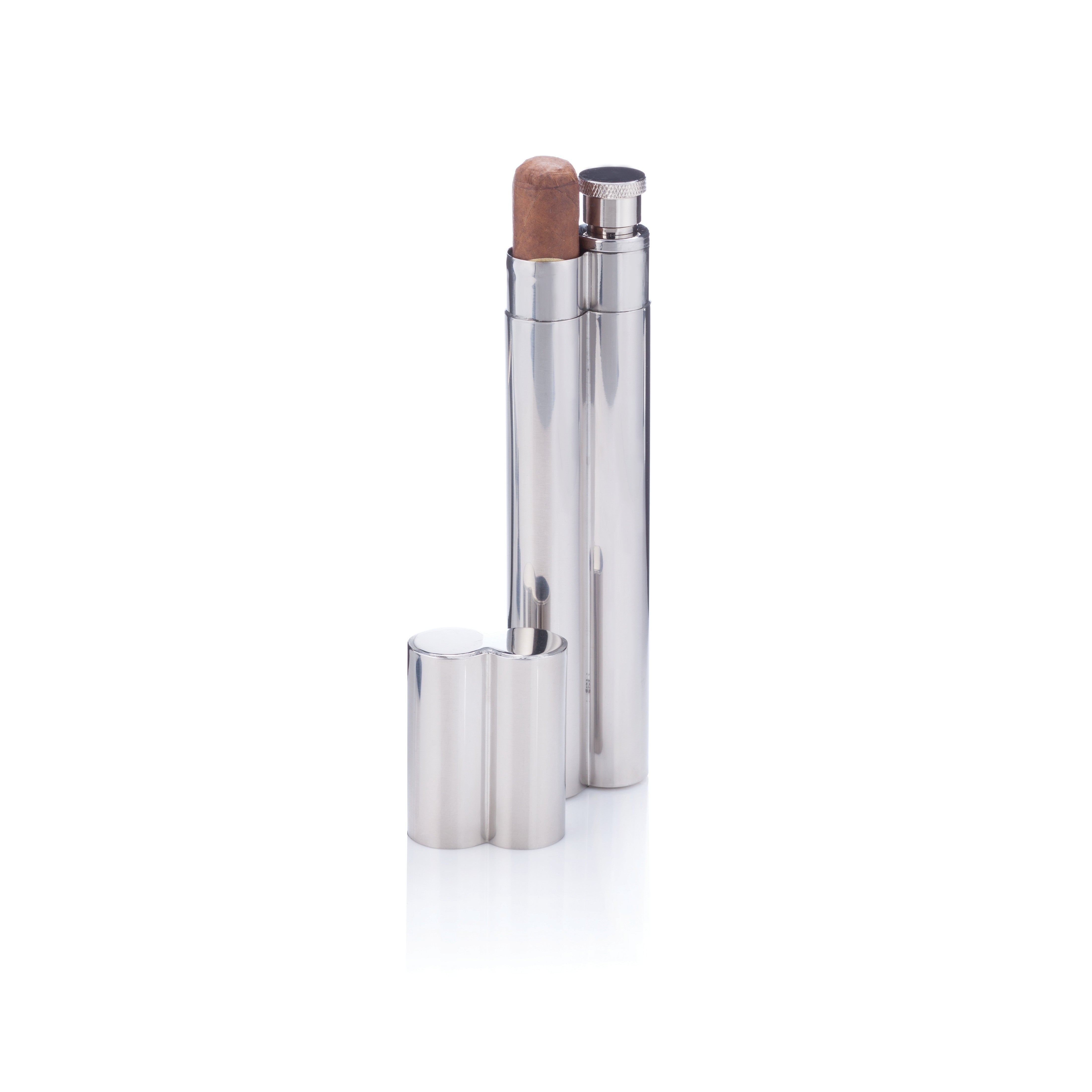 Premium Stainless Steel Cigar Holder & Flask Set - Airtight Travel Humidor & Liquor Container for Outdoor, Camping, Gifts & Special Occasions