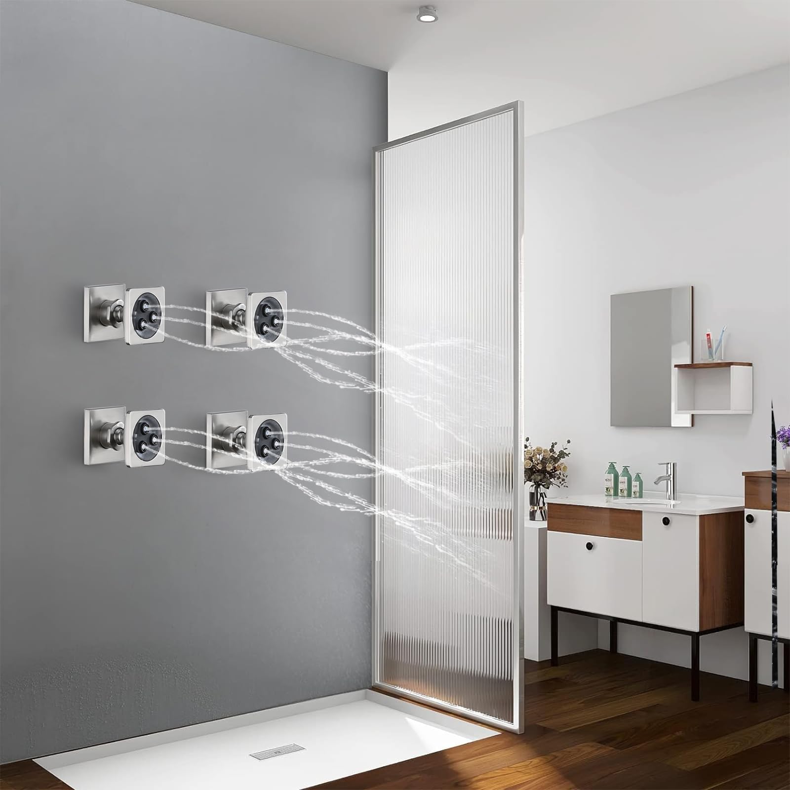 Premium Solid Brass Shower Body Spray Jets - High Pressure Square Massage Jets for Spa-Like Experience - Wall Mounted Brushed Nickel Shower Jets (4PCS) - Perfect for Luxury Bathroom Renovation & Relaxing Hydrotherapy Sessions