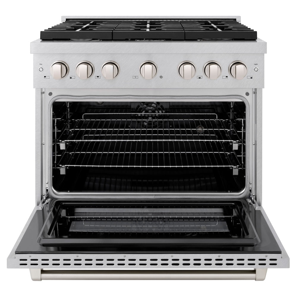 ZLINE 36-Inch 5.2 cu. ft. Dual Fuel Range with 6-Burner Gas Cooktop & Electric Convection Oven - Satin Stainless Steel (SDRS 36) | Professional Kitchen Appliance for Home Chefs & Cooking Enthusiasts