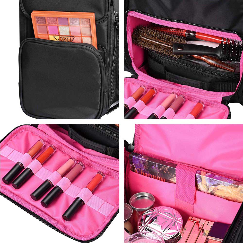 TheLAShop Professional Makeup Backpack for Artists & Hairstylists - Large Travel Cosmetic Organizer Bag with Multiple Compartments, Waterproof Pink Makeup Case - Perfect for Salon, Travel, and On-the-Go Beauty Professionals