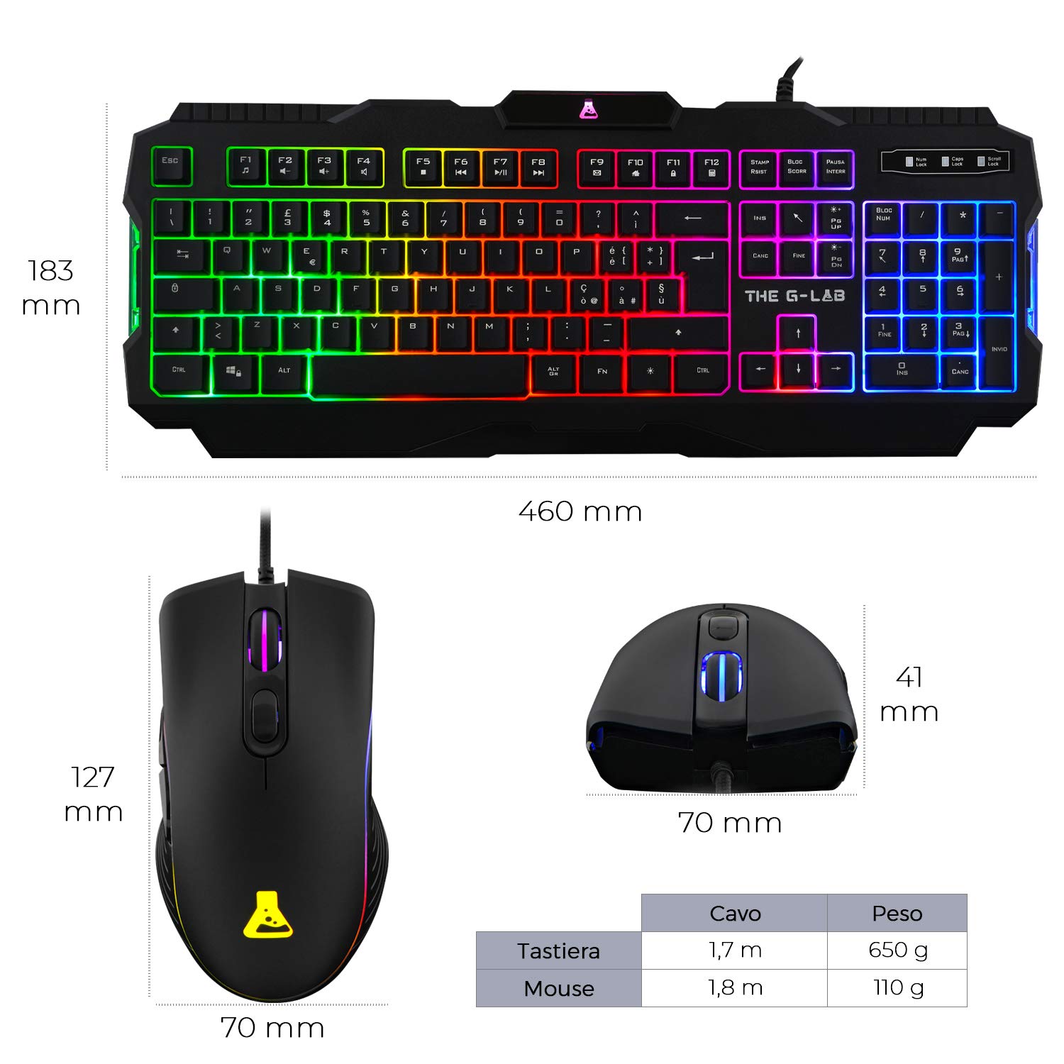 G-LAB Combo ARGON E 4-in-1 Gaming Bundle - Backlit Italian Gaming Keyboard, 3200 DPI Gaming Mouse, Gaming Headset, Anti-Slip Mouse Pad - Compatible with PC, Mac, PS4, PS5, Xbox - Perfect for Esports, Streaming & Professional Gaming