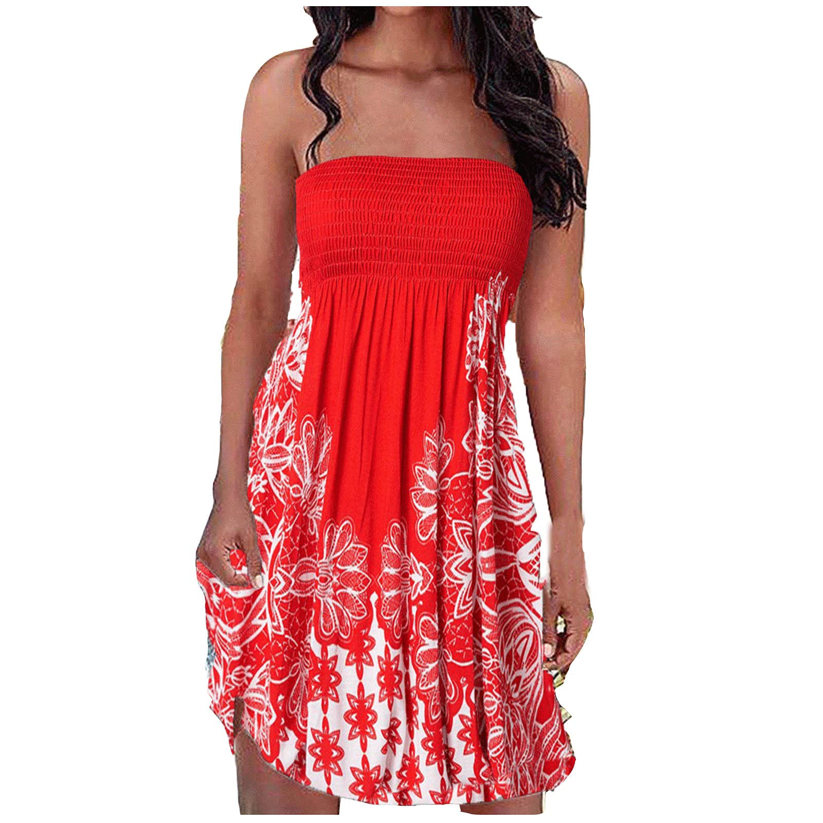 FengLS Women's Sexy Tube Top Strapless Wrap Dress - Summer Casual A-Line Boho Dress for Women | Perfect for Beach Parties, Date Nights & Vacation Outfits