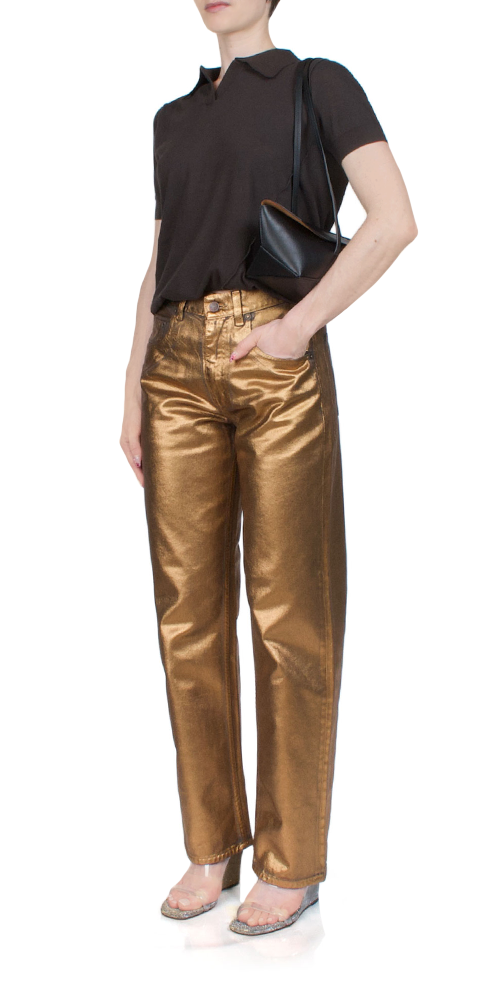 Coated Stretch Baggy Jeans for Women - High Waist Distressed Denim Pants with Copper Finish | Perfect for Casual Outfits, Streetwear & Vintage Looks