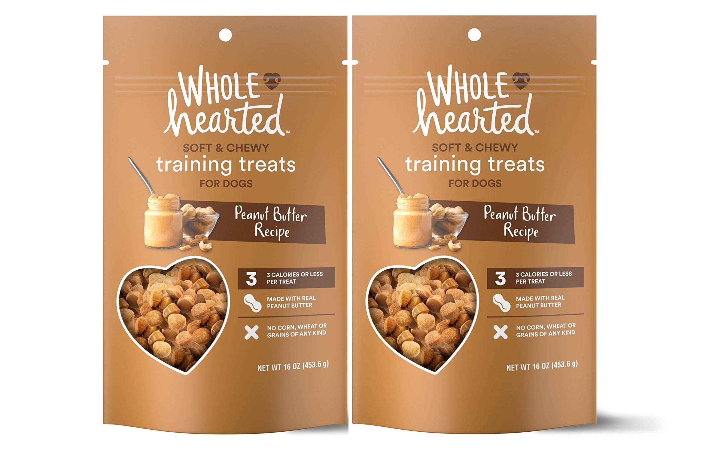 WholeHearted Grain Free Soft & Chewy Peanut Butter Dog Training Treats - 2 Pack (16oz Each) - Perfect for Obedience Training & Positive Reinforcement Rewards