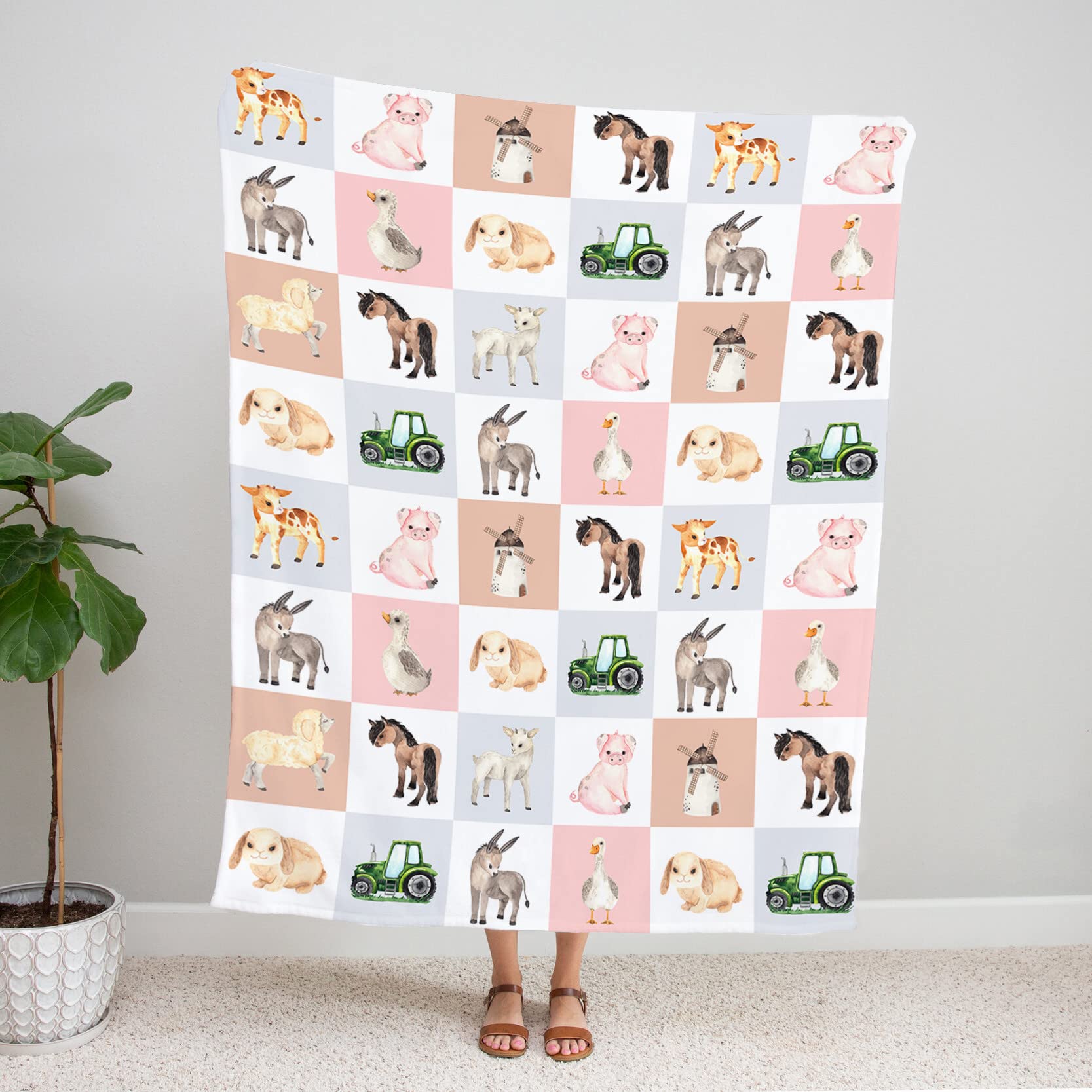 Farm Animals Blanket - Super Soft Plush Nursery Blanket for Baby & Kids with Cute Tractor, Cow, Pig & Duck Designs | Perfect for Cribs, Strollers & Toddler Bedtime