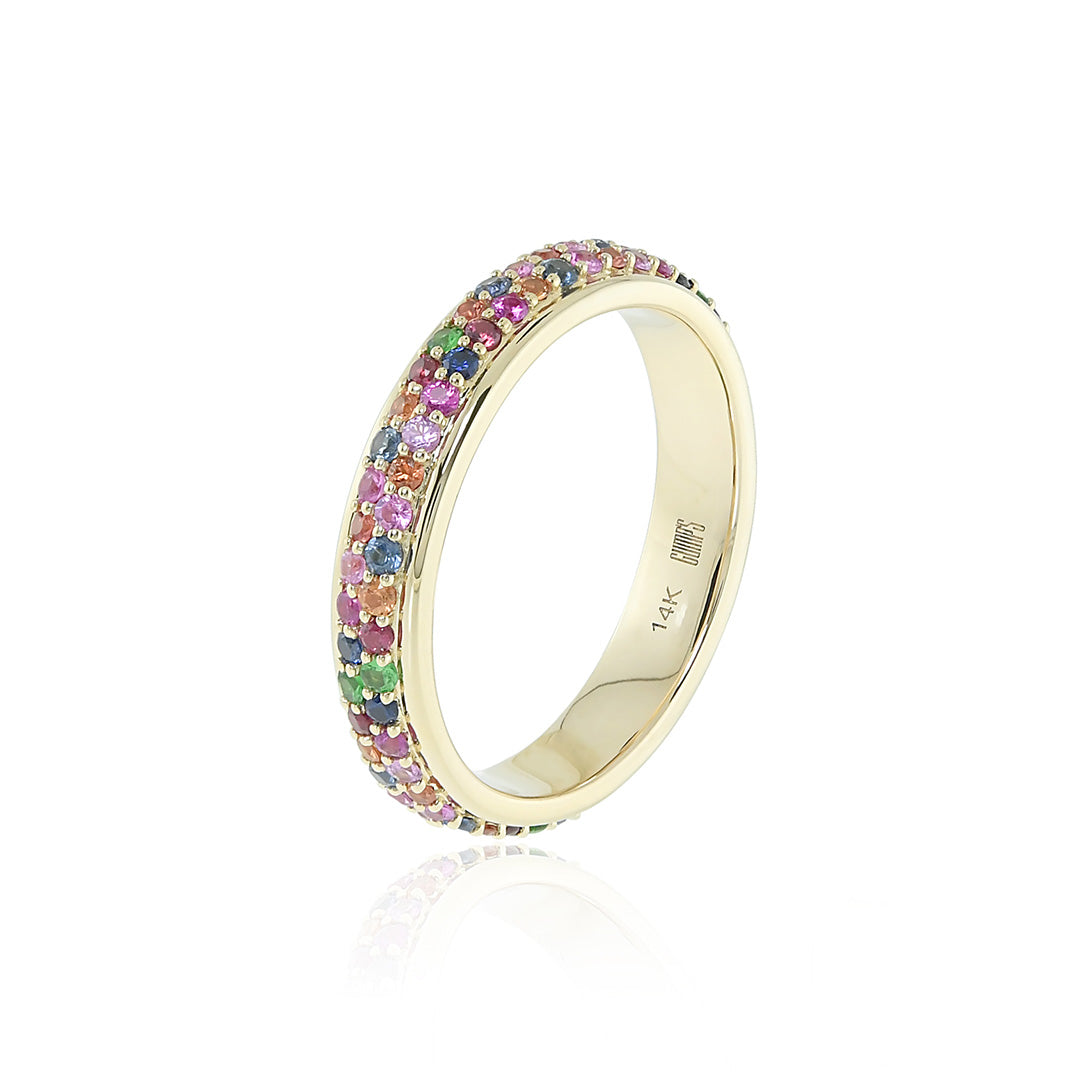 Rainbow Gemstone Eternity Ring for Women - 14K Gold Stackable Wedding Band with Natural Birthstones - Perfect for Anniversary, Engagement & Everyday Jewelry Gift