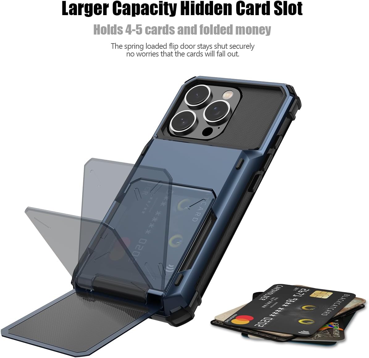 iPhone 16 Pro Case with Card Holder - Heavy Duty Shockproof Protective Cover with Hidden Card Slot | Slim Design for Everyday Use & Travel Protection