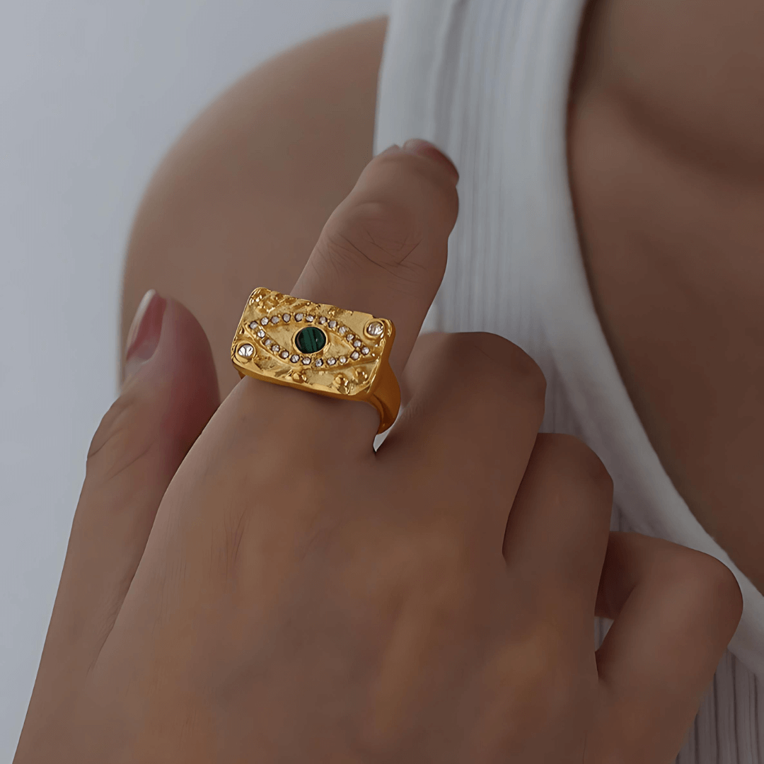 18K Gold Evil Eye Turkish Thumb Ring for Women - Elegant Cocktail Statement Ring (JDR002) - Perfect for Parties, Weddings & Boho Fashion Accessories