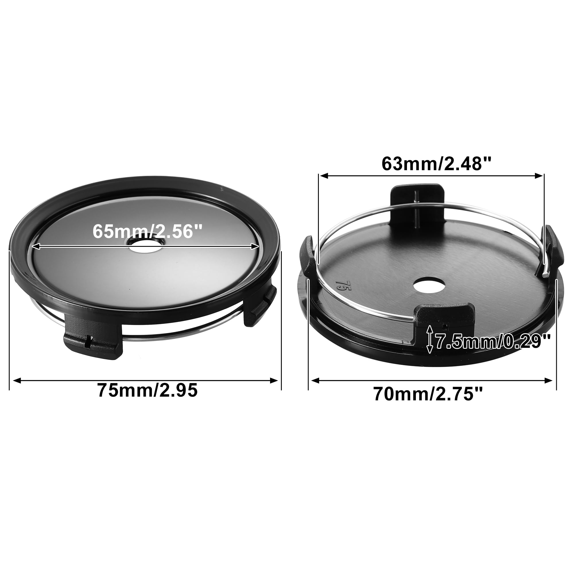 X AUTOHAUX 4-Pack 75mm Black Wheel Center Caps with 4 Clips - Universal Hub Covers for Car, Truck & SUV - Enhance Vehicle Appearance & Protect Wheel Hubs