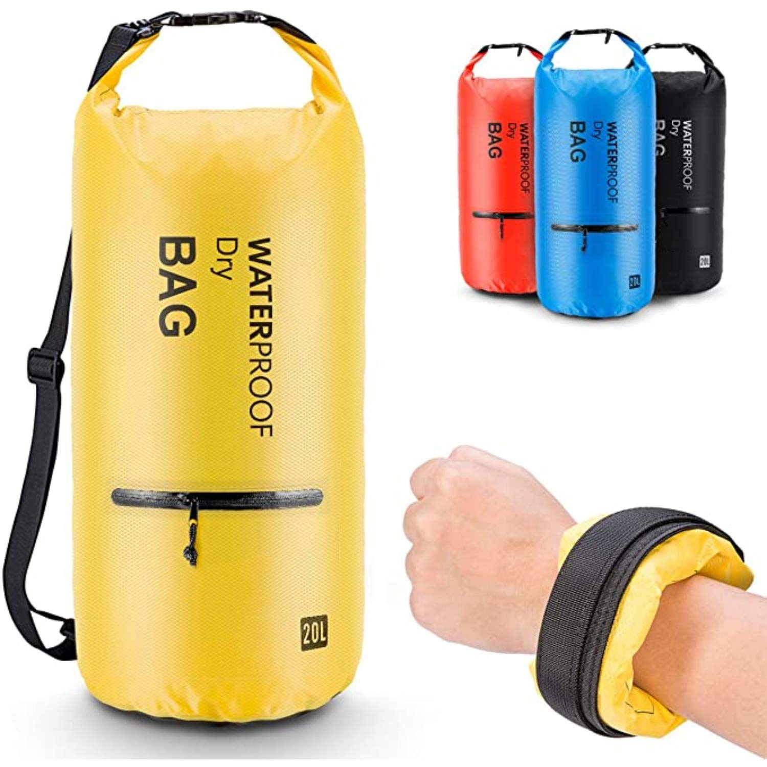 **Waterproof Dry Bag Backpack 10L - Lightweight Floating Sack for Camping, Swimming, Kayaking & Boating with 2 Exterior Zip Pockets - Yellow | Perfect for Outdoor Adventures & Water Sports**