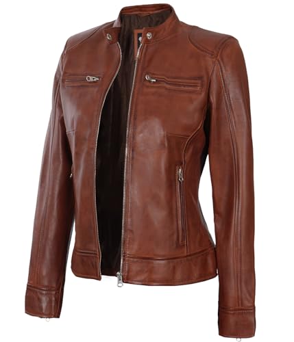 Dodg Cognac Leather Jacket Women