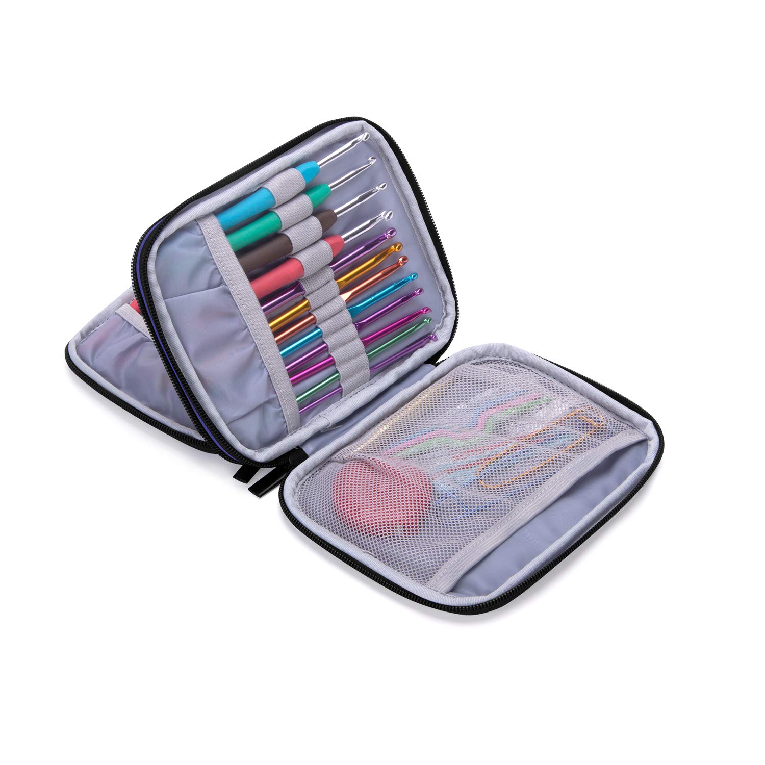 Premium Crochet Hook Case with Zipper & Web Pockets - Organizer Bag for Knitting Needles & Accessories - Portable & Durable Medium Size in Blue Violet - Perfect for Travel, Crafting & Crochet Projects