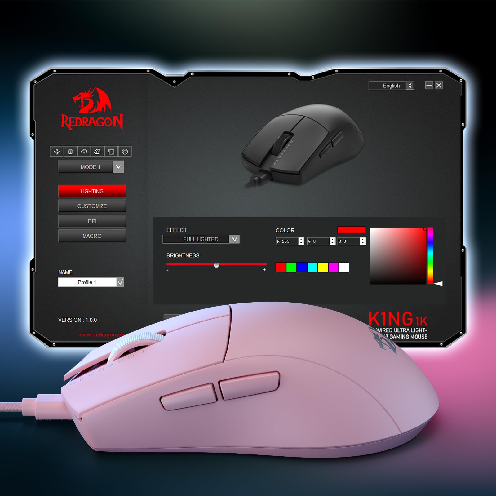 Redragon M724 Wired Gaming Mouse - 42g Ultra Lightweight, 12400 Max DPI Optical Sensor, 5 Programmable Buttons, Ergonomic Grip, Software Support for DIY Keybinds & DPI - Pink | Perfect for FPS, MOBA & Esports Gaming