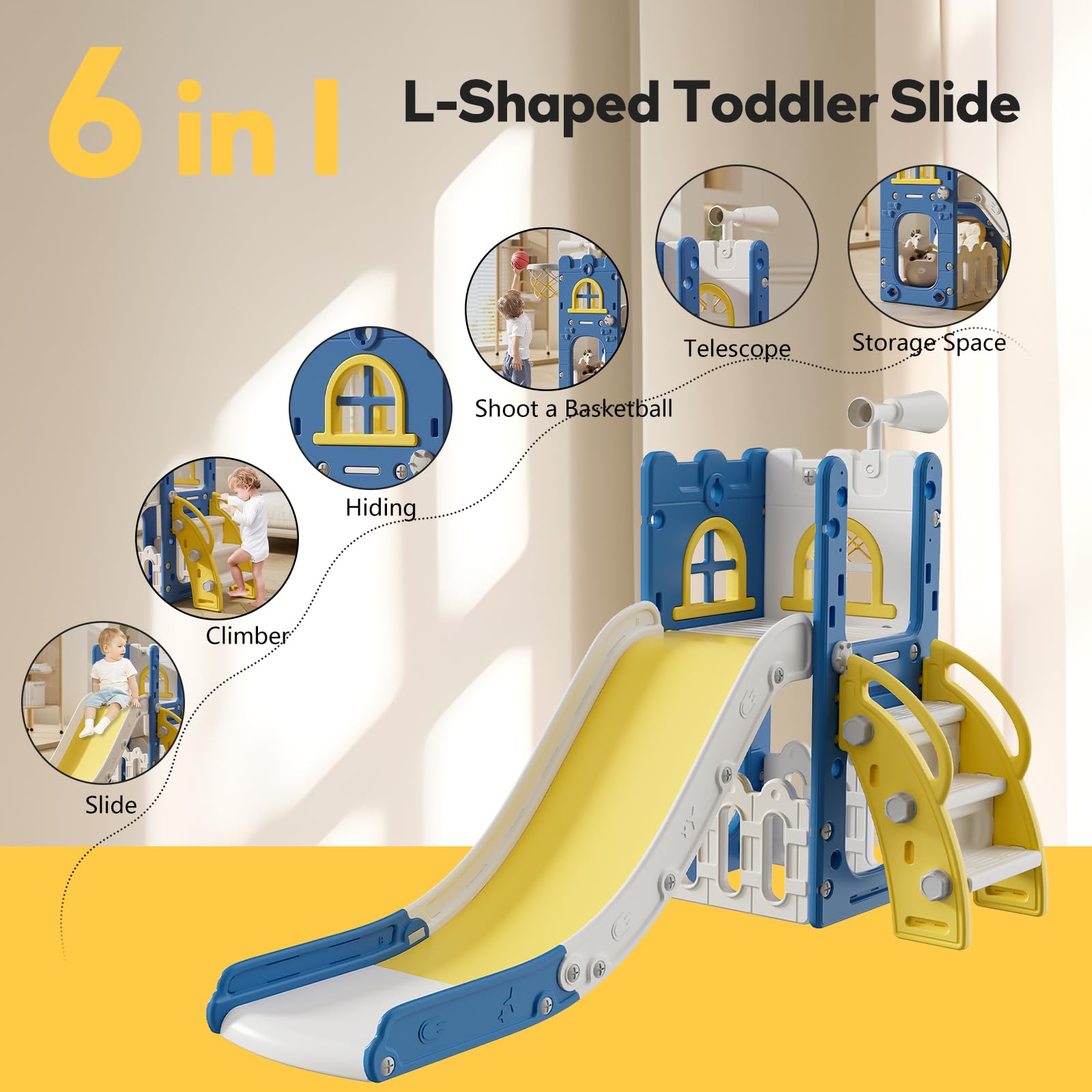 **Best Toddler Slide for Indoor & Outdoor Play - Kids Slide Playset with Storage & Non-Slip Steps - Safe & Fun Gift for Boys & Girls Ages 1-3 (Blue & Yellow) - Perfect for Backyards, Playrooms & Daycares**