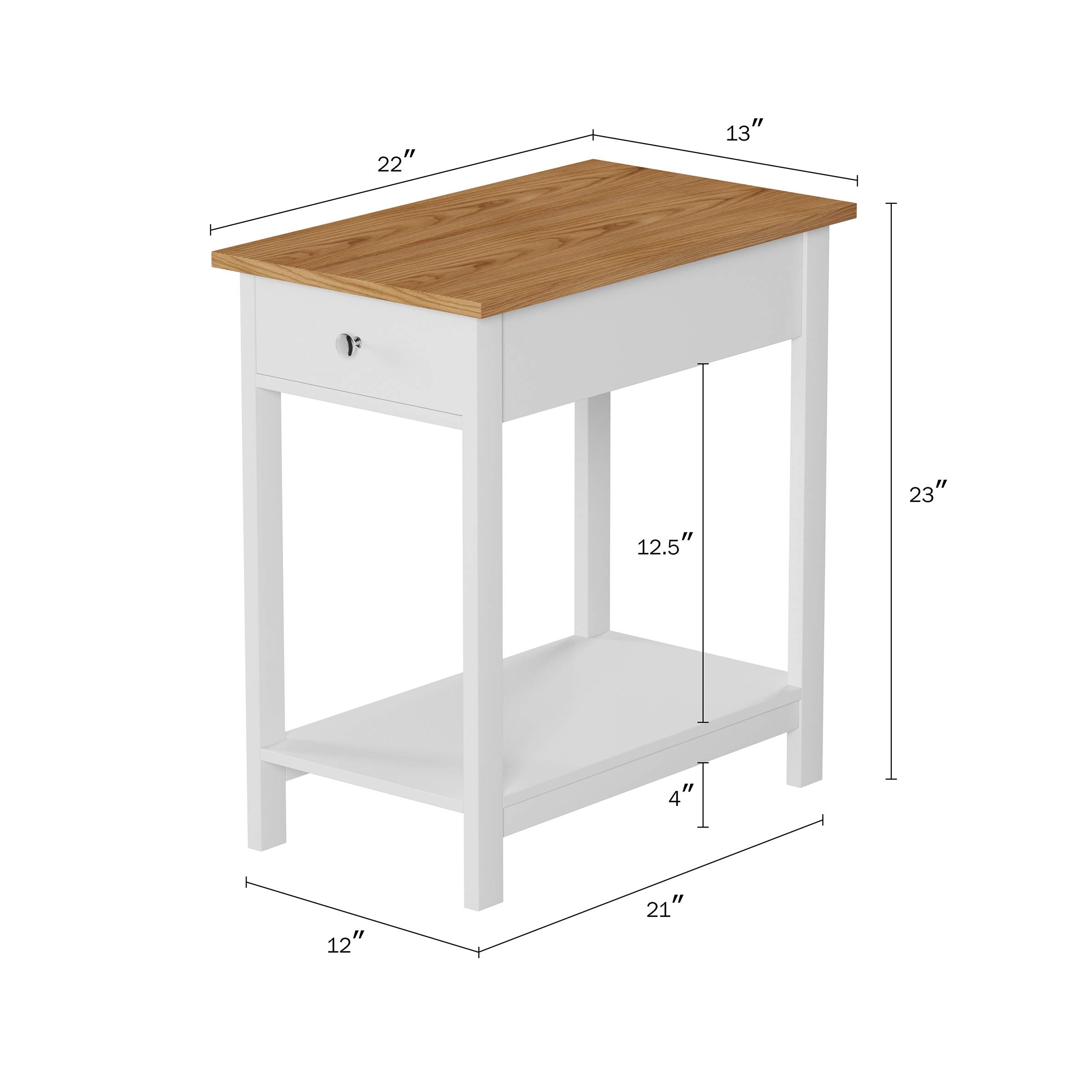 Lavish Home Side Table Set of 2 - Small Nightstand with Drawer & Open Shelf - Traditional Style Bedroom & Living Room Furniture - White - Perfect as Bedside Tables, End Tables, or Accent Furniture for Home Decor