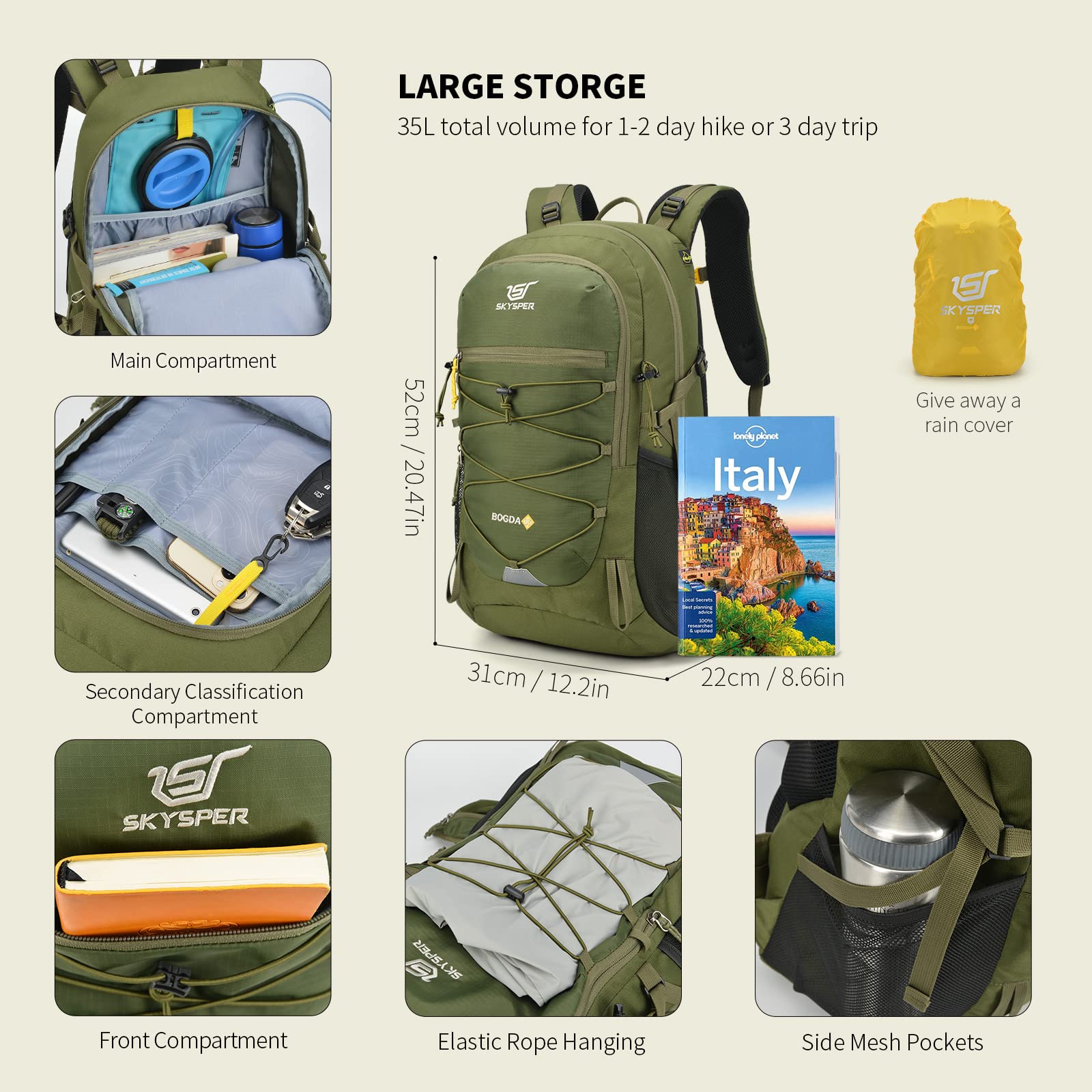 SKYSPER 35L Lightweight Hiking Backpack for Men & Women - Waterproof Travel Backpack for Camping, Trekking & Outdoor Adventures - Perfect Daypack for Hiking, Travel & Daily Commute