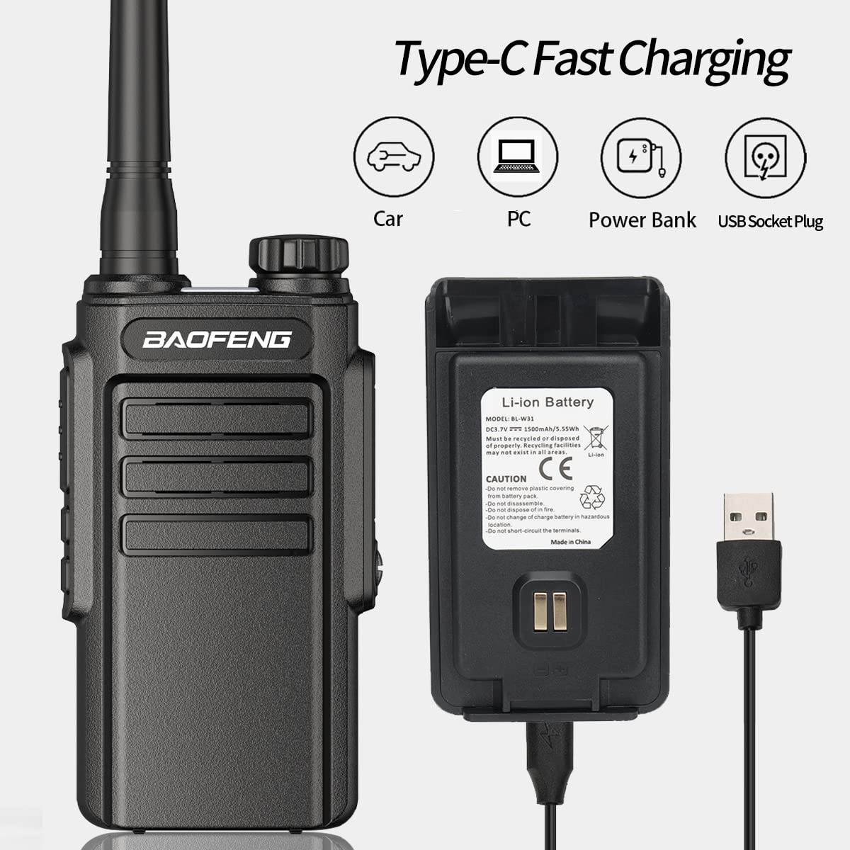 Baofeng GMRS Two-Way Radio Walkie Talkies for Adults - Long Range Waterproof Rechargeable with NOAA Weather Alert, GMRS Repeater & Type-C Charging (2 Pack) - Ideal for Hiking, Camping, and Emergency Communication