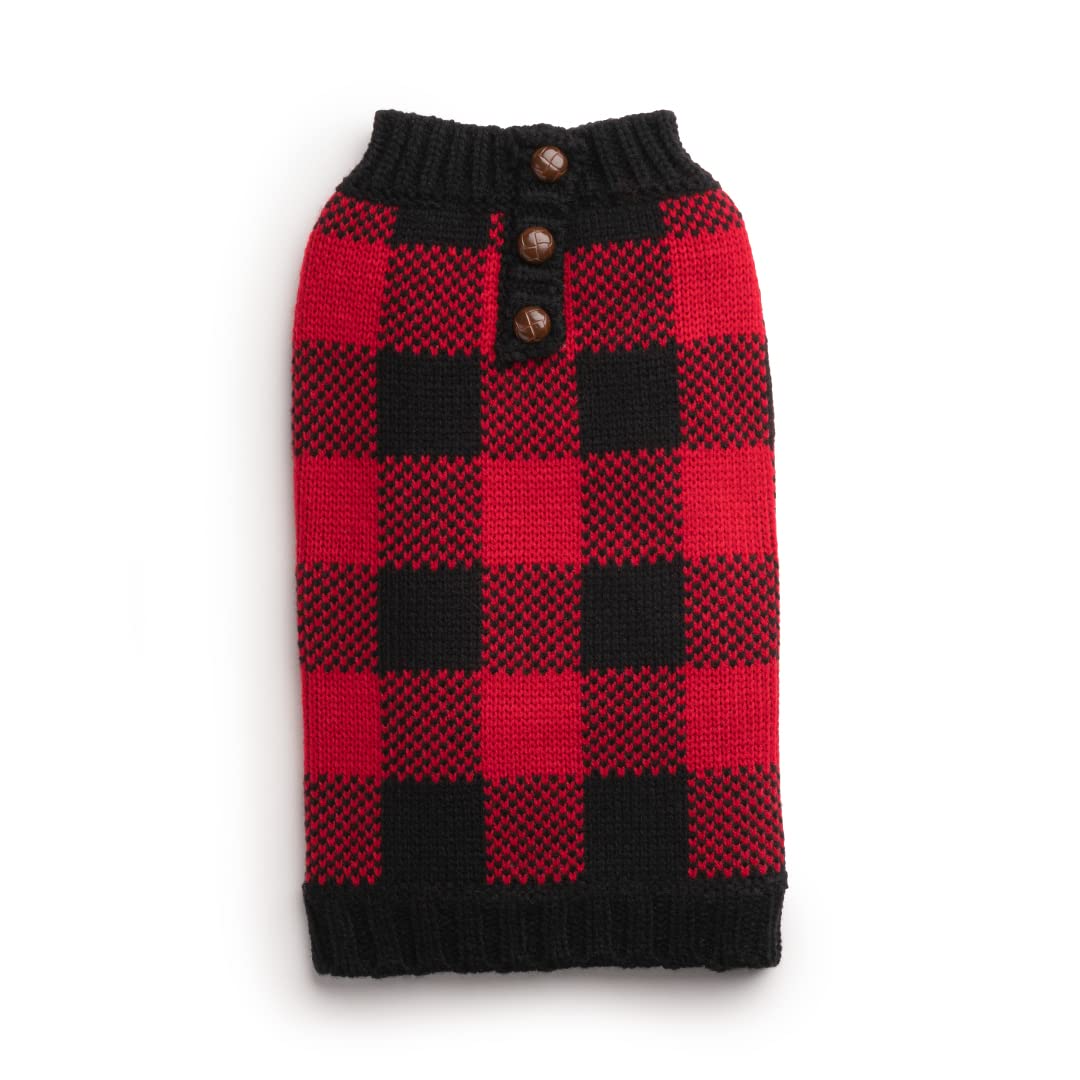 Fabdog Buffalo Check Henley Dog Sweater Vest - Warm Dog Clothes & Apparel for Small to Large Dogs (Fits 22