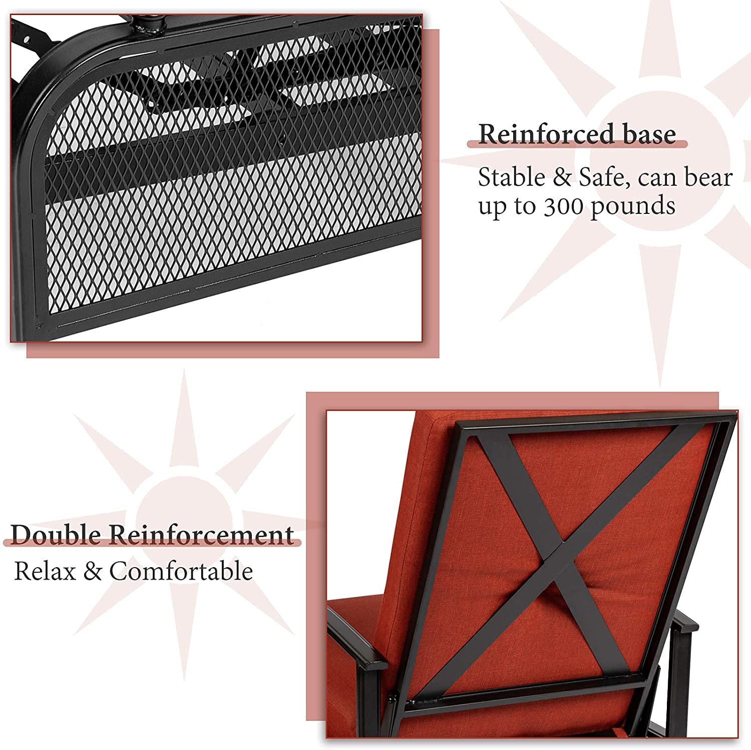 Oakcloud Adjustable Outdoor Lounge Chair - Metal Patio Recliner with Removable Cushions (Red) - Perfect for Backyard, Poolside & Beach Relaxation