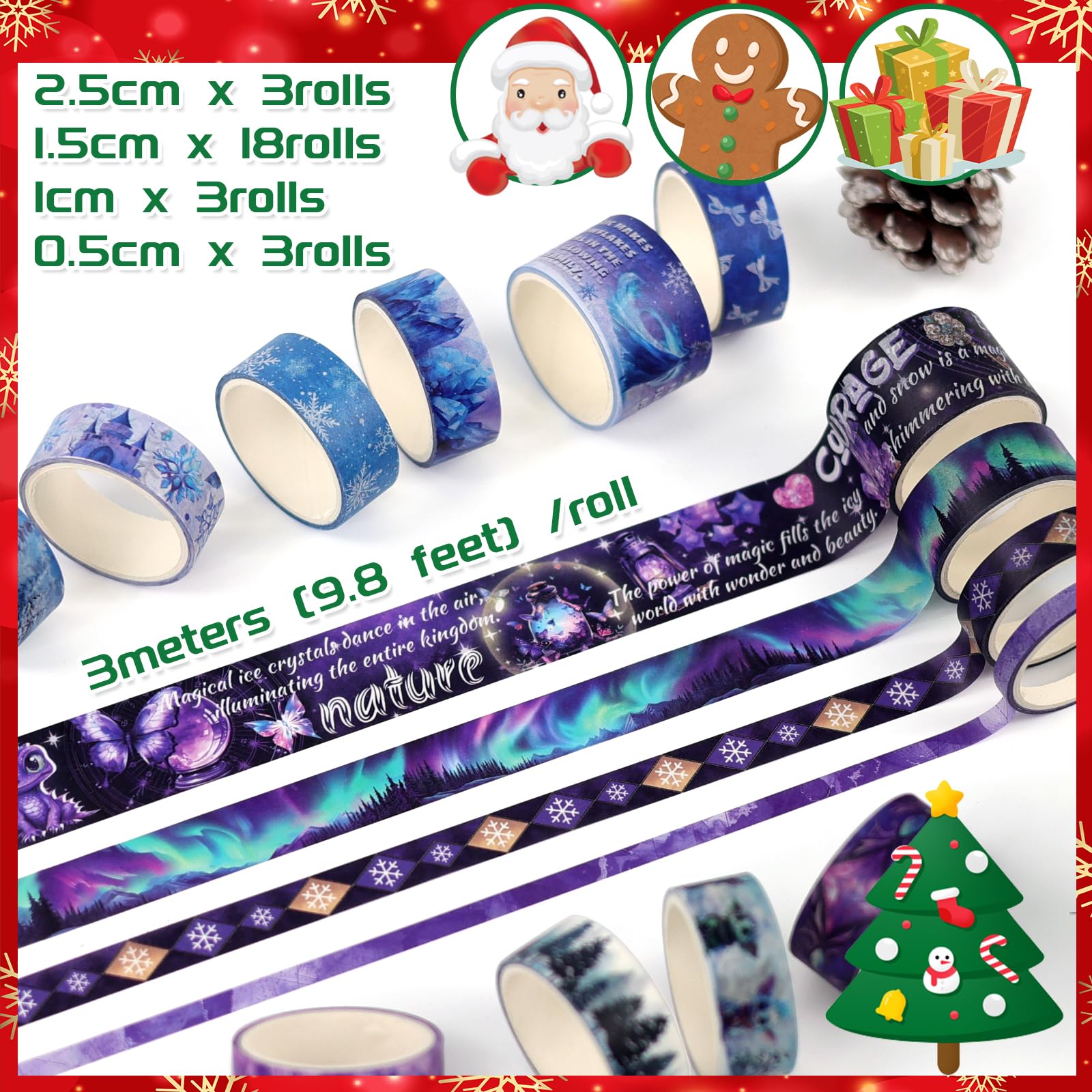 Christmas Washi Tape Set - 27 Rolls Decorative Tape with Snowflake & Winter Designs for Journaling, Scrapbooking, DIY Crafts, Gift Wrapping & Holiday Decorations - Perfect for Bullet Journals, Scrapbooks, Christmas Cards & Kids Crafts