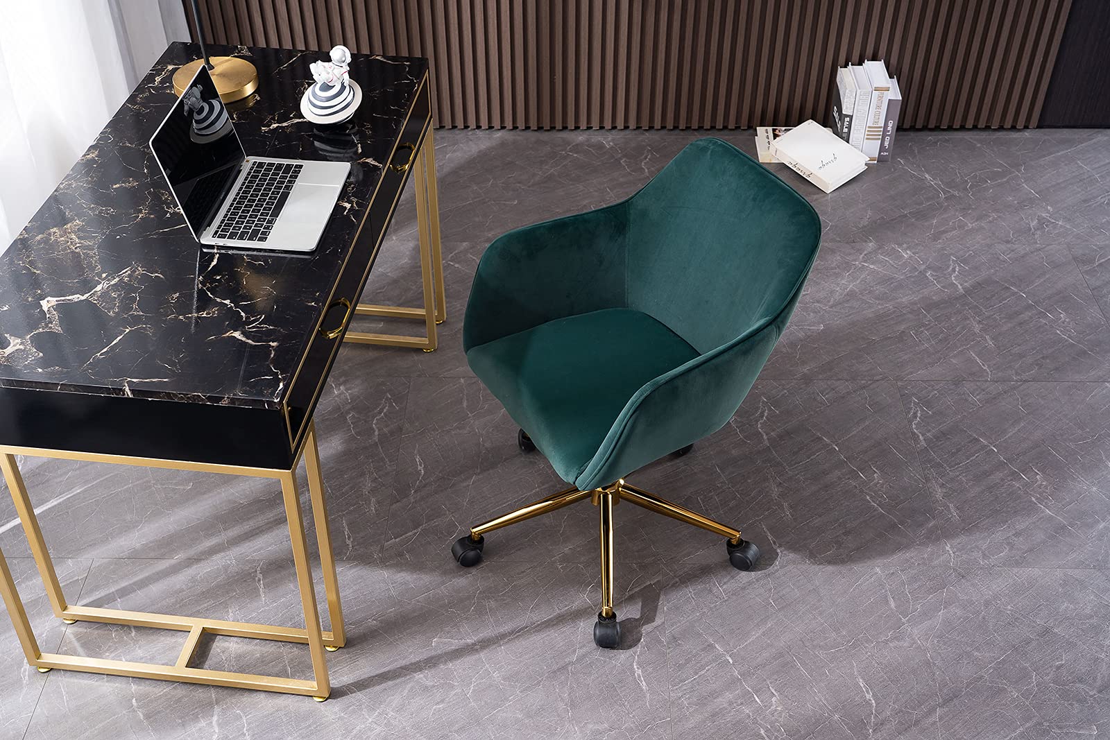 Velvet Vanity Chair - Adjustable Swivel Desk Chair with Golden Legs for Home Office, Makeup Dressing Table & Bedroom Decor - Stylish Task Chair for Women's Workspace & Living Room
