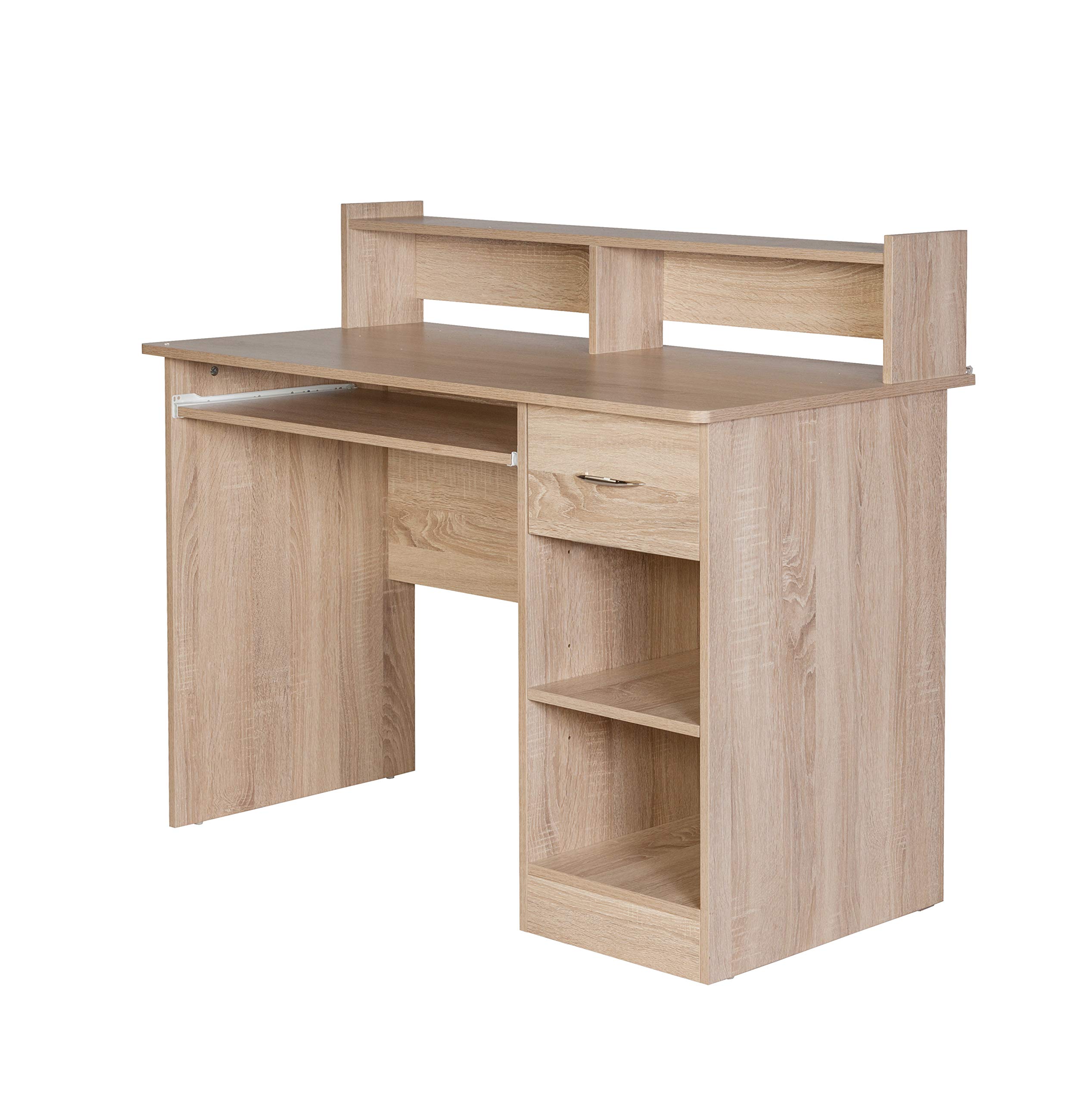 OneSpace Essential Computer Desk with Hutch and Pull-Out Keyboard - Light Oak Finish for Home Office, Study & Small Spaces