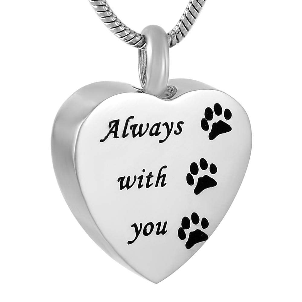 Memorial Urn Necklace for Ashes - Heart Shaped Stainless Steel Cremation Pendant with Dog Paw Print - Keepsake Jewelry to Honor Loved Ones & Pets - Perfect for Memorial Services, Remembrance Gifts & Daily Wear
