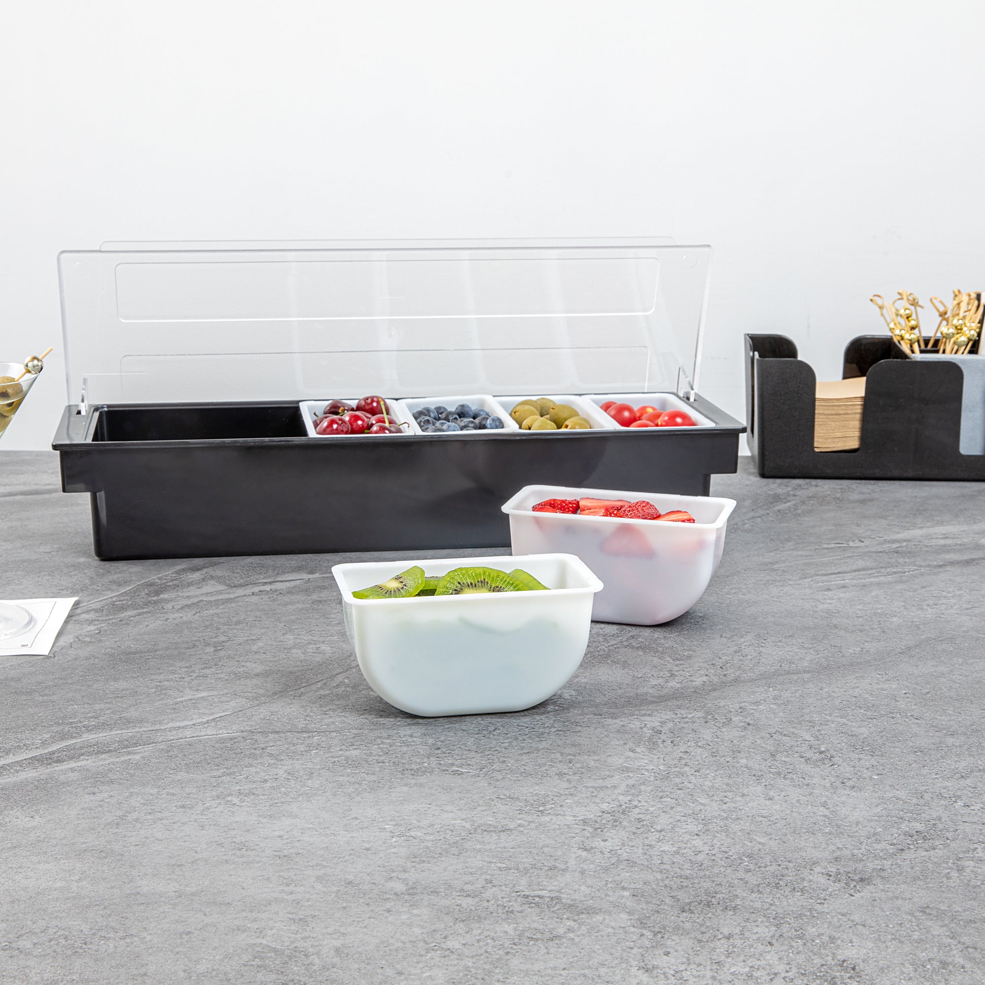 Bar Lux 1 Pint White Plastic Insert - 6 Compartment Condiment Caddy (6-Pack) - Perfect for Restaurants, Catering & Food Service Organization
