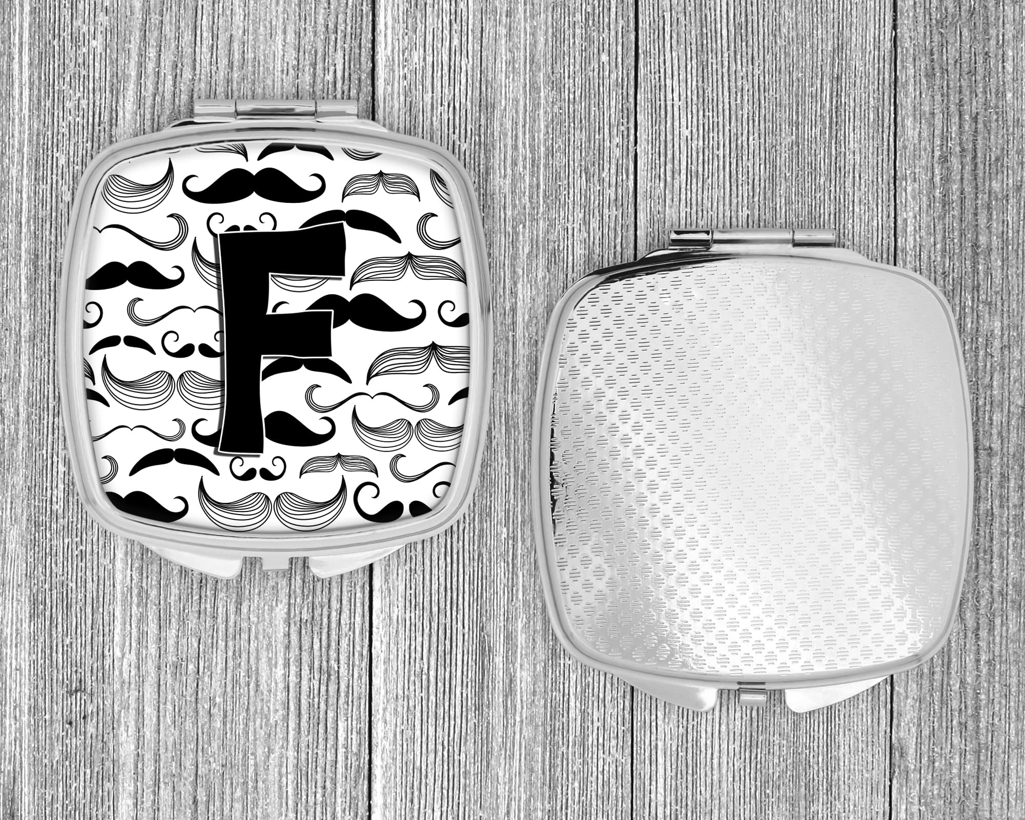 Caroline's Treasures CJ2009-FSCM Letter F Moustache Design Compact Mirror - Elegant Travel Makeup Mirror for Women & Girls, Perfect Gift Idea, Portable Folding Handheld Mirror for Purse, Home Vanity, and On-the-Go Touchups