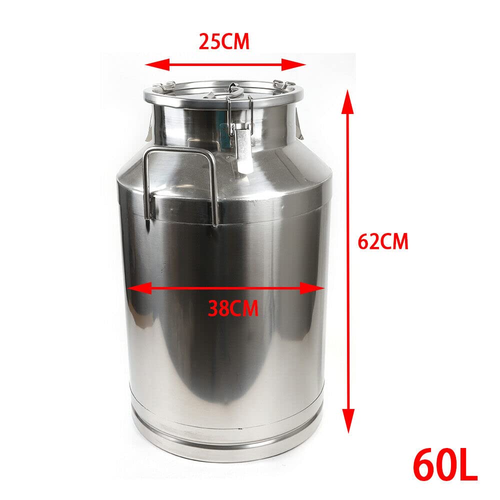 Premium Food Grade Stainless Steel Milk Transport Can & Wine Pail - 16 Gallon (60L) Sealed Lid Liquid Storage Container for Dairy, Brewing & Commercial Use - Ideal for Farm, Winery & Restaurant Applications