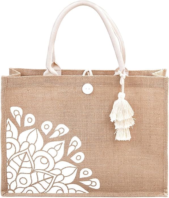 BLACKBOXES Jute Tote Bag for Women - Waterproof Beach Bag, Large Reusable Grocery Tote, Eco-Friendly Gift Bag for Her, Cute Pool Tote | Perfect for Shopping, Beach Trips & Daily Use