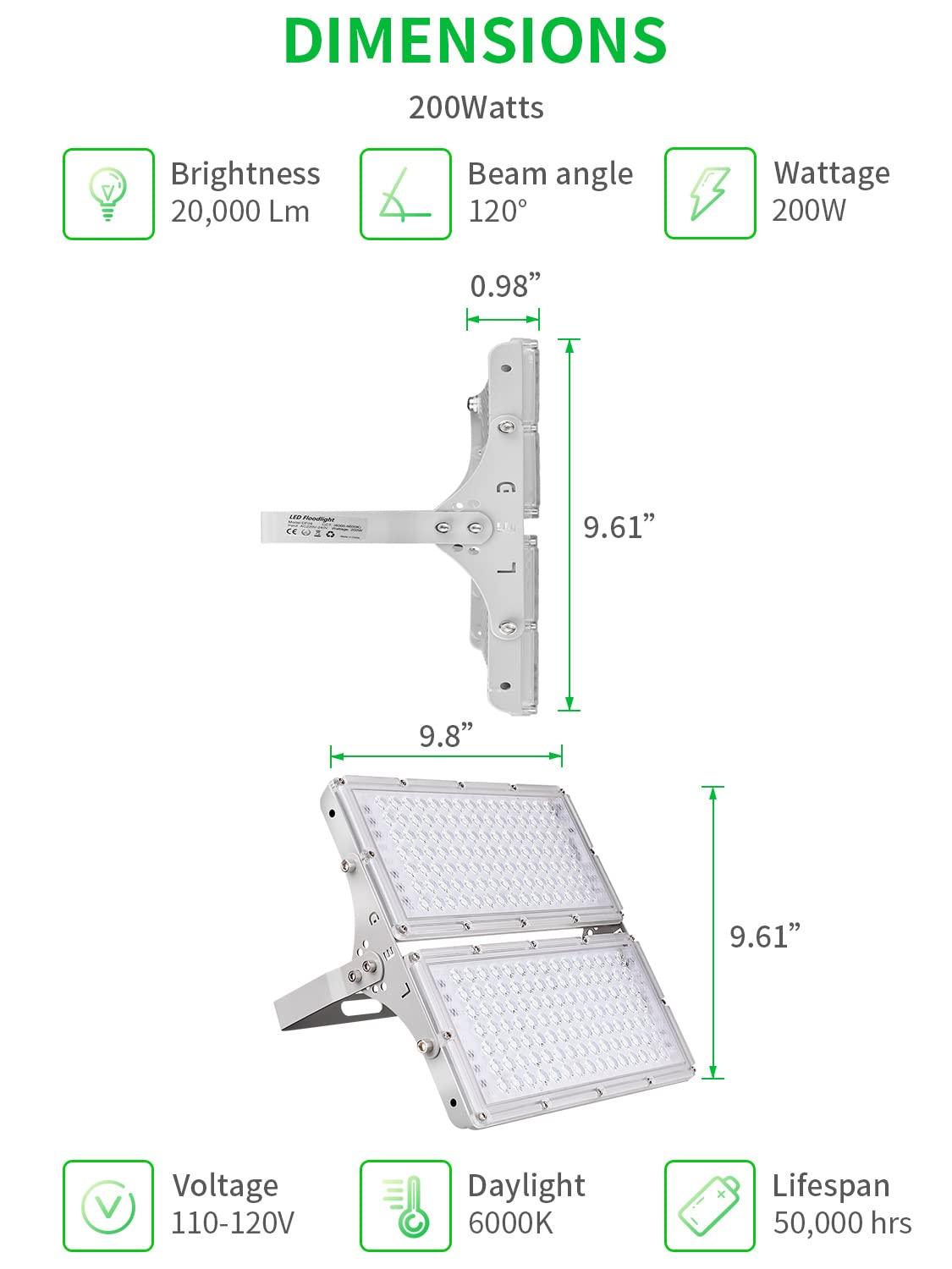 200W LED Flood Light Outdoor - 16000LM 6000K Daylight White - IP66 Waterproof Security Light - Slim Design for Garage, Garden, Yard & Playground - 5 Pack - Perfect for Landscape Lighting, Wall Illumination & Nighttime Safety