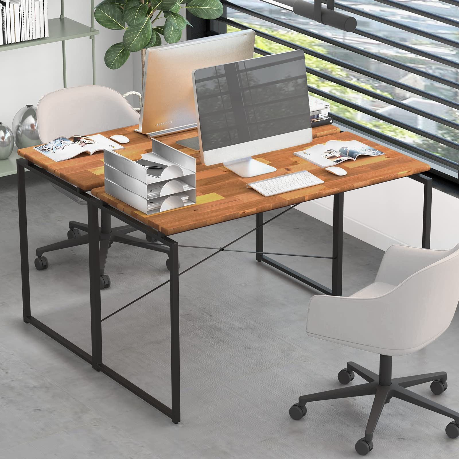 Acme Jurgen Oak & Black Wooden Rectangle Writing Desk - Perfect for Home Office, Study & Workspace